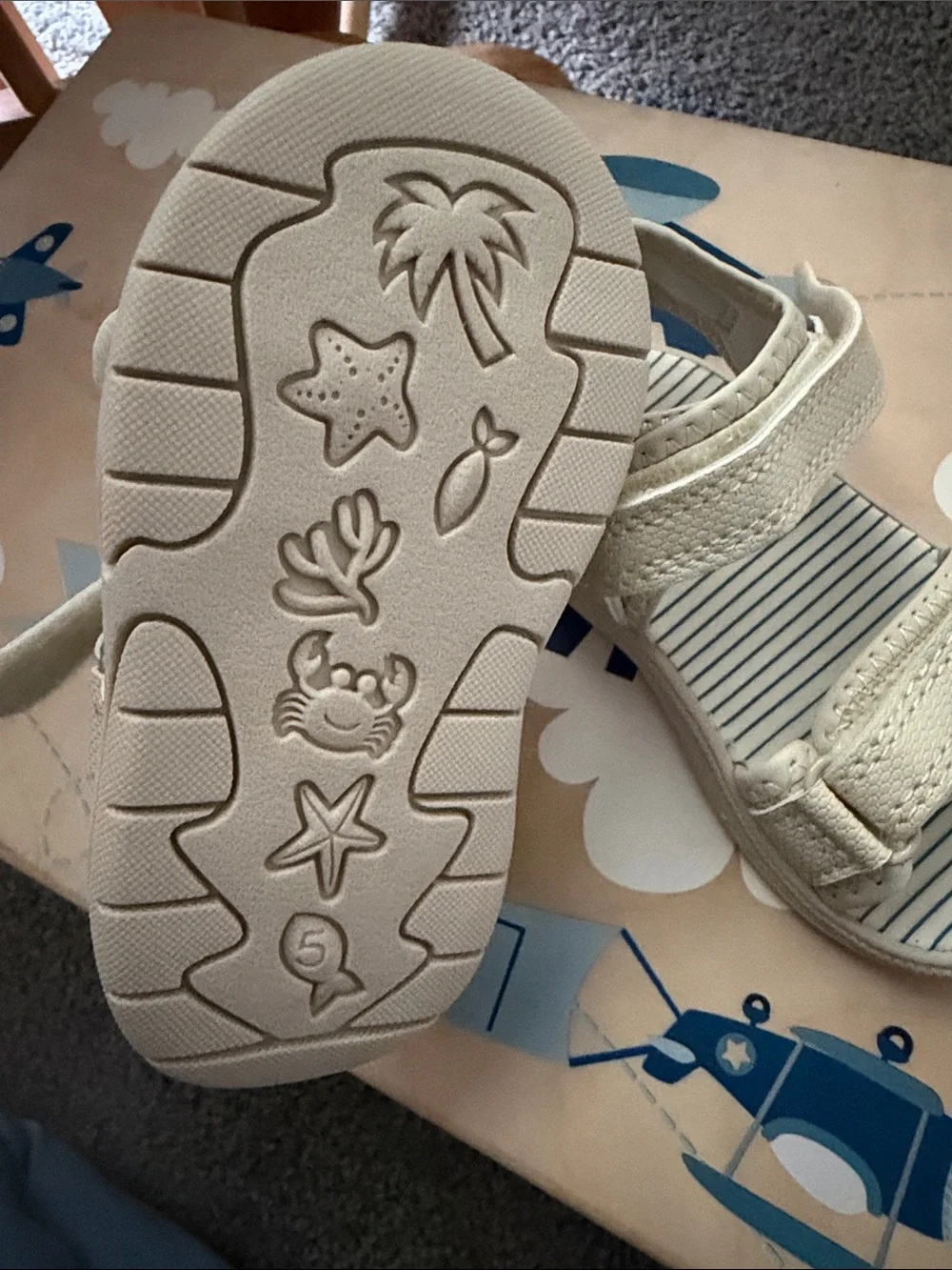 Carter's Cream White Striped Hook-and-Loop Kids Sandals